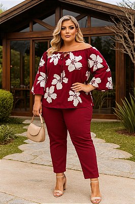 Calça Limited de Bengaline Vinho Plus Size