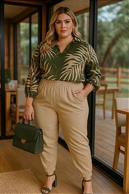 Calça Jogger Bege Palm Plus Size