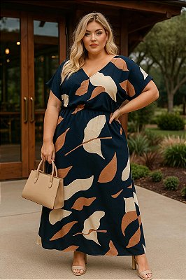 Vestido Longo de Viscolinho Lara Plus Size