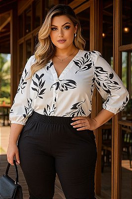 Camisa de Viscolinho Naturale Black White Plus Size