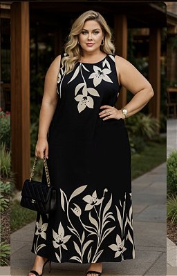 Vestido Longo Anita Black White de Viscolinho