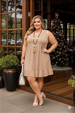 Vestido Los Angeles Bege de Viscolycra Plus Size