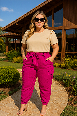 Calça Cargo Carolina Fucsia Plus Size
