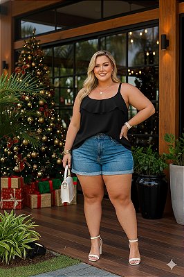 Blusa de Alça Salinas Preto Plus Size