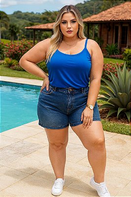 Regata de Malha Azul Plus Size