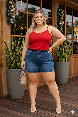 Regata de Malha Vermelha Plus Size