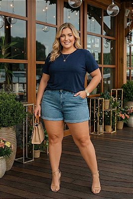 T-Shirt de Viscolycra Azul Marinho Plus Size