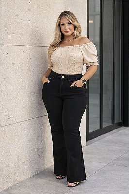 Calça Flare Jeans Black Plus Size