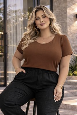 Blusa Princesa de Malha Marrom Plus Size