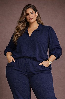 Blusa Helena Azul Marinho Plus Size