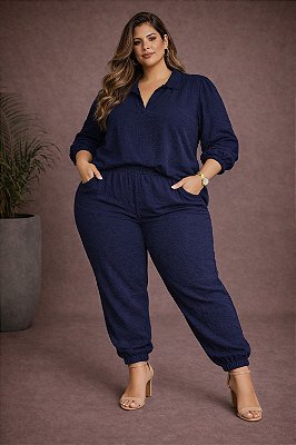 Calça Jogger Helena Azul Marinho Plus Size