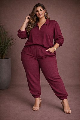 Calça Jogger Helena Vinho Plus Size