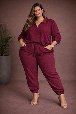 Calça Jogger Helena Vinho Plus Size