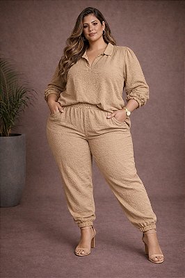 Calça Jogger Helena Bege Plus Size