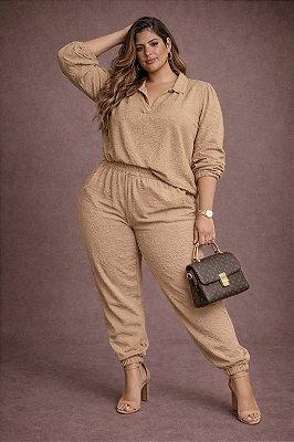Calça Jogger Helena Bege Plus Size
