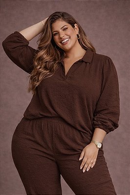 Blusa Helena Marrom Plus Size