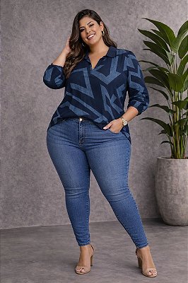 Camisa Natássia de Viscolinho Plus Size