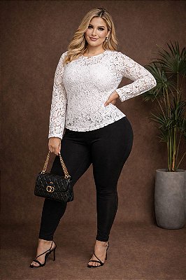 Calça Slim de Bengaline Preto Plus Size