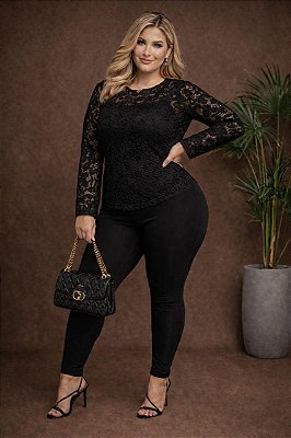 Calça Karen Slim de Bengaline Preto Plus Size