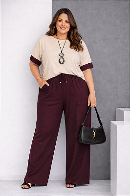 Calça Vitória de Moletinho Vinho Plus Size