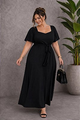 Vestido Longo Natássia Preto Plus Size