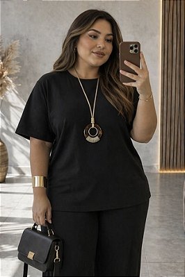 Blusa Sofia de Moletinho Preto Plus Size