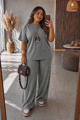 Calça PANTALONA de Moletinho Cinza Mescla Sofia Plus Size