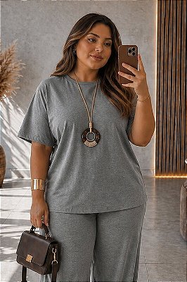 Blusa de Moletinho Cinza Mescla Sofia Plus Size