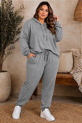 Calça Jogger de Lanzinha Cinza Mescla Inverno Plus Size
