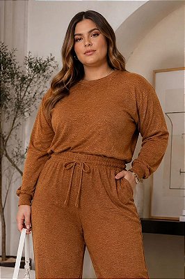 Blusa de Lanzinha Caramelo Inverno Plus Size