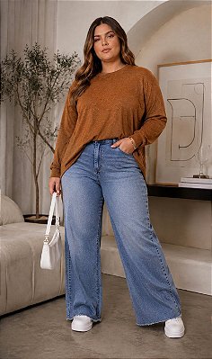 Blusão Karen de Lanzinha Caramelo Inverno Plus Size