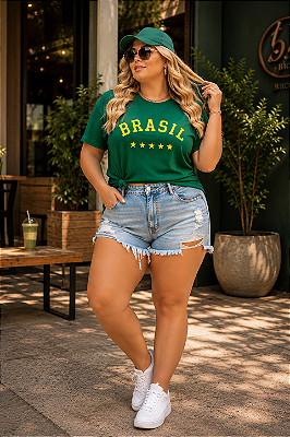 T-shirt Verde Brasil Copa do Mundo Plus Size