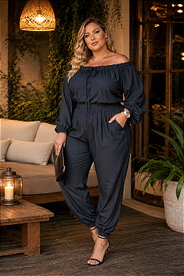 Calça Jogger Jess de Tencel Jeans Preto Grafite Plus Size
