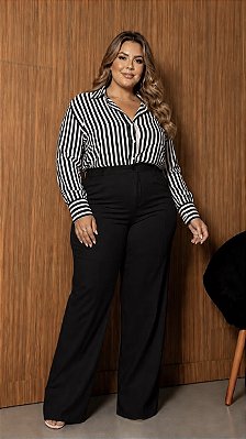 Camisa Italiana Listras Black Plus Size