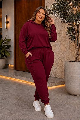 Calça Jogger de Moletinho Vinho Inverno Plus Size