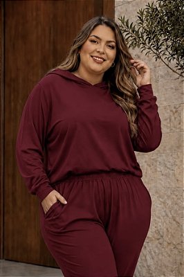 Blusão de Moletinho com capuz Vinho Inverno Plus Size