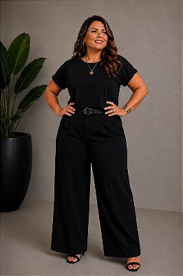T- SHirt Básica de Malha Preto Plus Size
