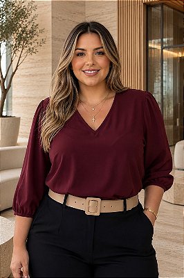 Blusa de Crepe Alfaitaria Vinho Plus Size
