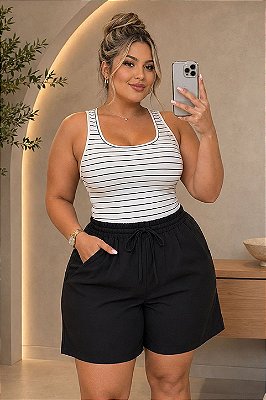 Short de Alfaiataria Malibu Preto Plus SIze