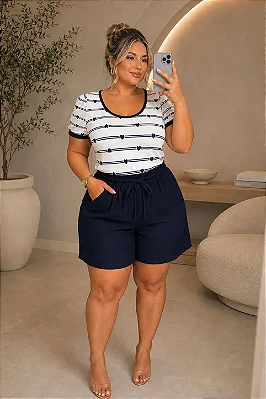 Short de Alfaiataria Malibu Marinho Plus SIze