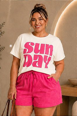 T-Shirt de Algodão Premium Sun Day Plus Size