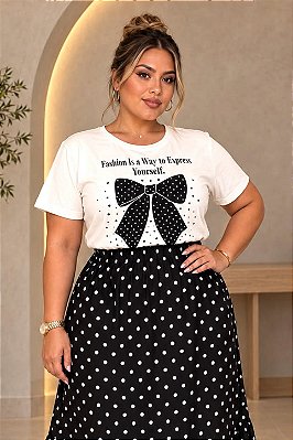 T-Shirt de Algodão Premium Laço Poá Plus Size
