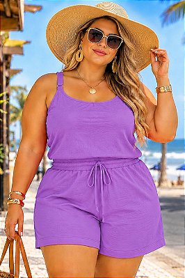 Conjunto de Regata + Short Praia Mar Roxo Candy Plus Size