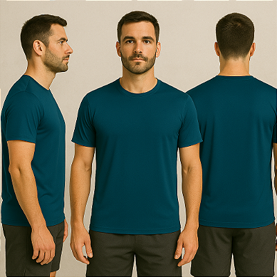 Camiseta Manga Curta Lisa Sport Dry Azul Petróleo