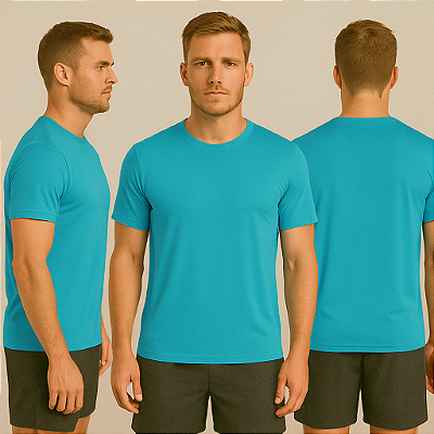 Camiseta Manga Curta Lisa Sport Dry Azul Turquesa