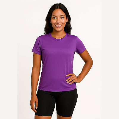 Baby Look Manga Curta Lisa Sport Dry Roxo Uva