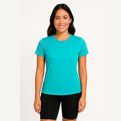 Baby Look Manga Curta Lisa Sport Dry Azul Turquesa