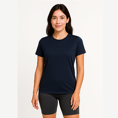 Baby Look Manga Curta Lisa Sport Dry Azul Marinho