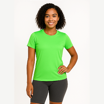 Baby Look Manga Curta Lisa Sport Dry Verde Neon