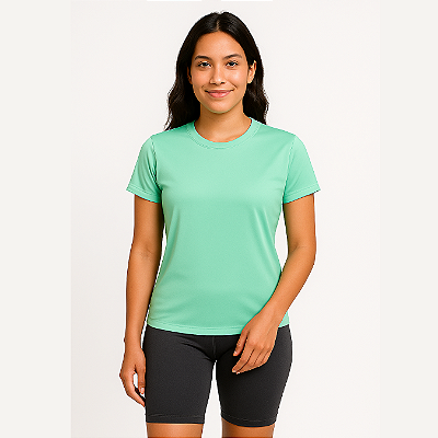 Baby Look Manga Curta Lisa Sport Dry Azul Acqua